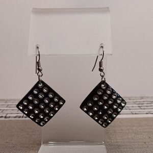 Retro Elegant Black Silver Square Dangle Pierced Earrings